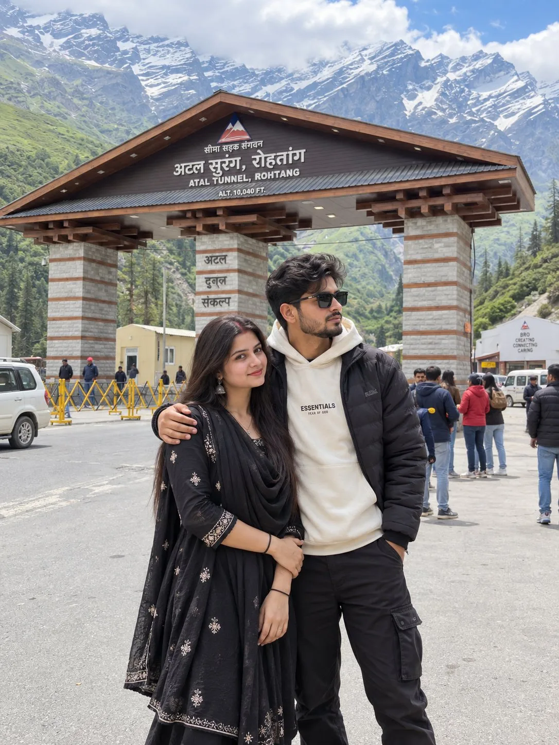 Couple Photo at Atal Tunnel Rohtang