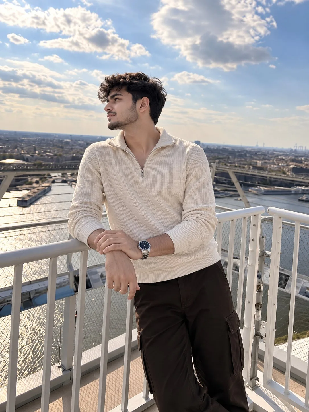Cream Half-Zip Sweater City View Portrait