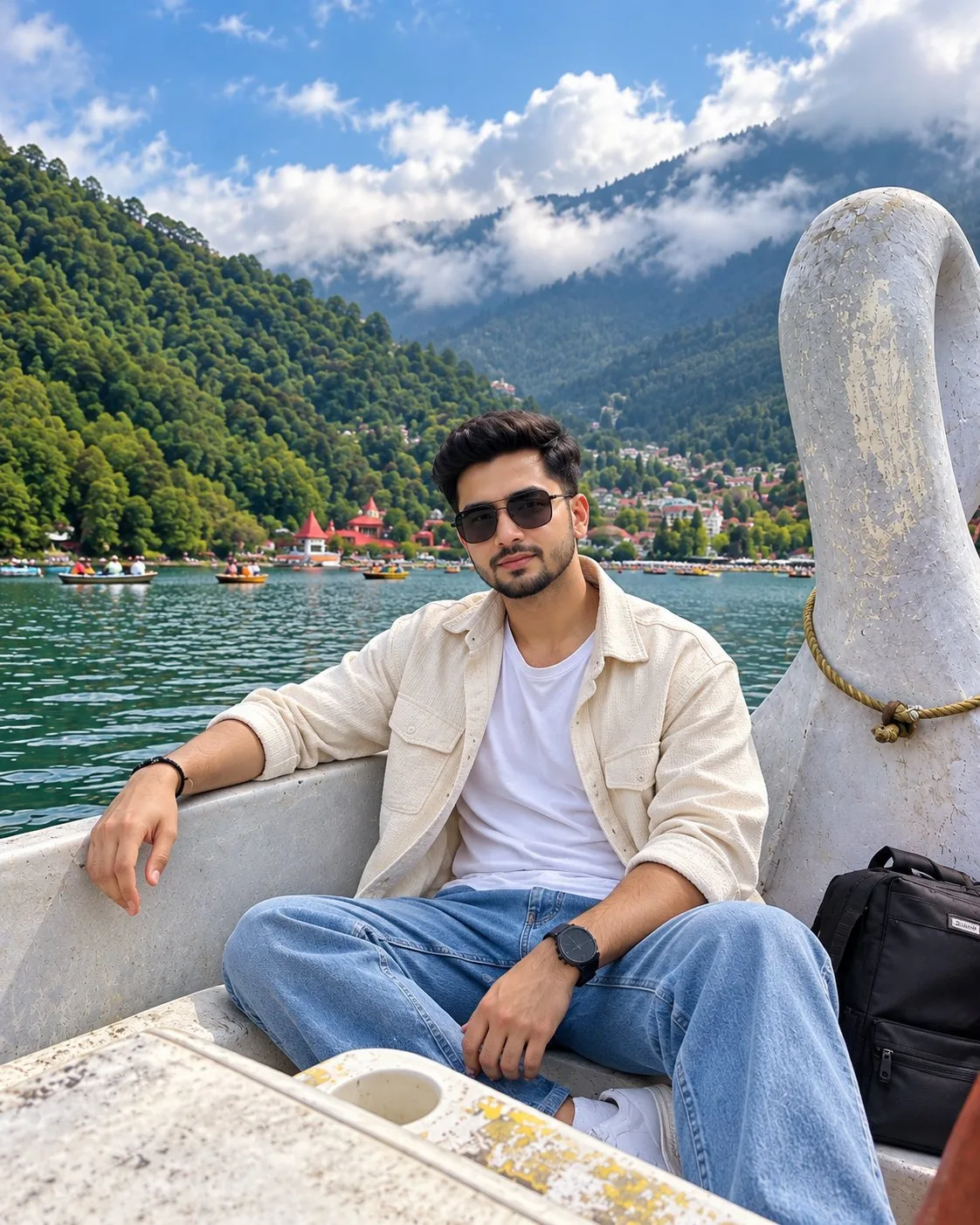 Cream Overshirt Boat Ride at Nainital Lake
