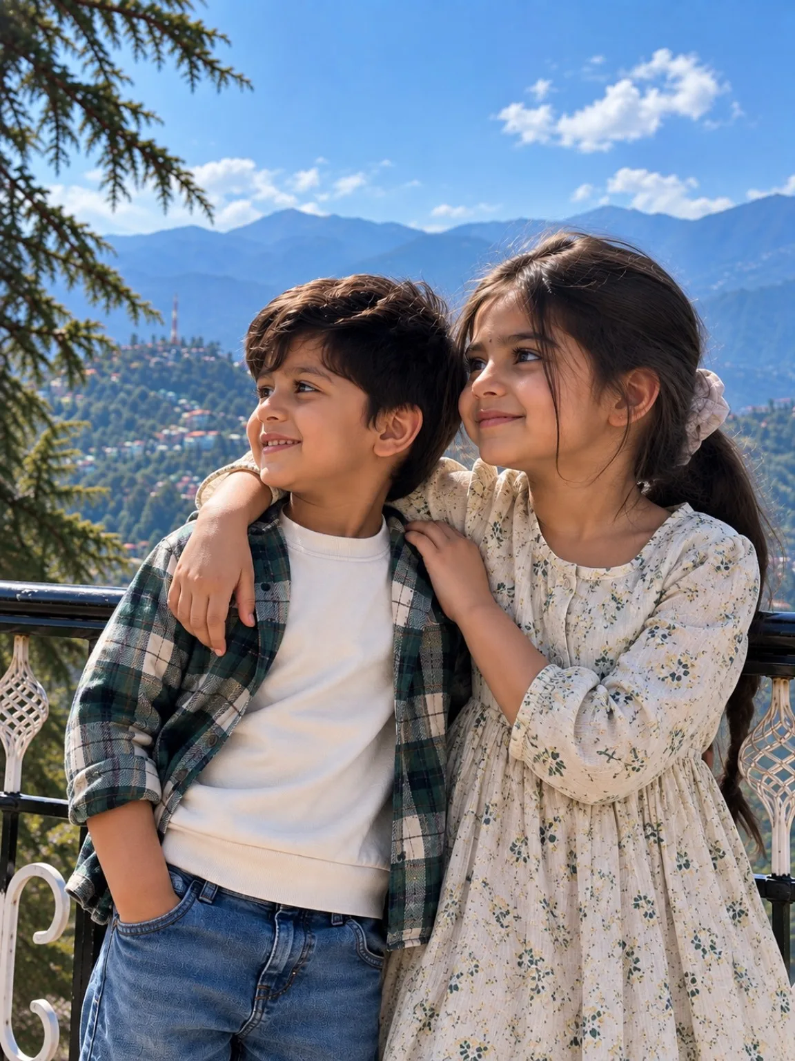 Cute Brother and Sister Photo in Shimla Mountains