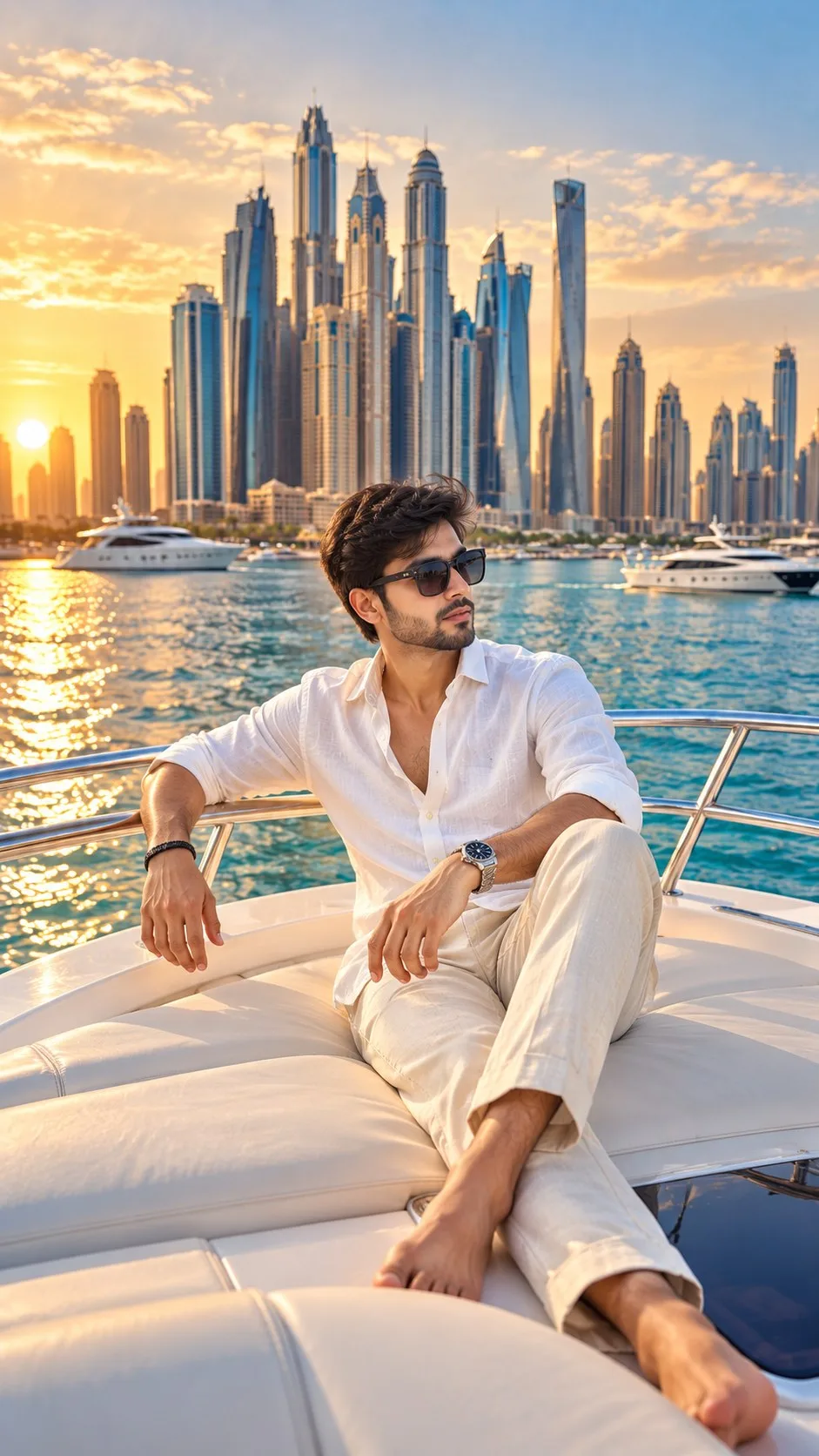 Dubai Yacht Golden Hour Portrait