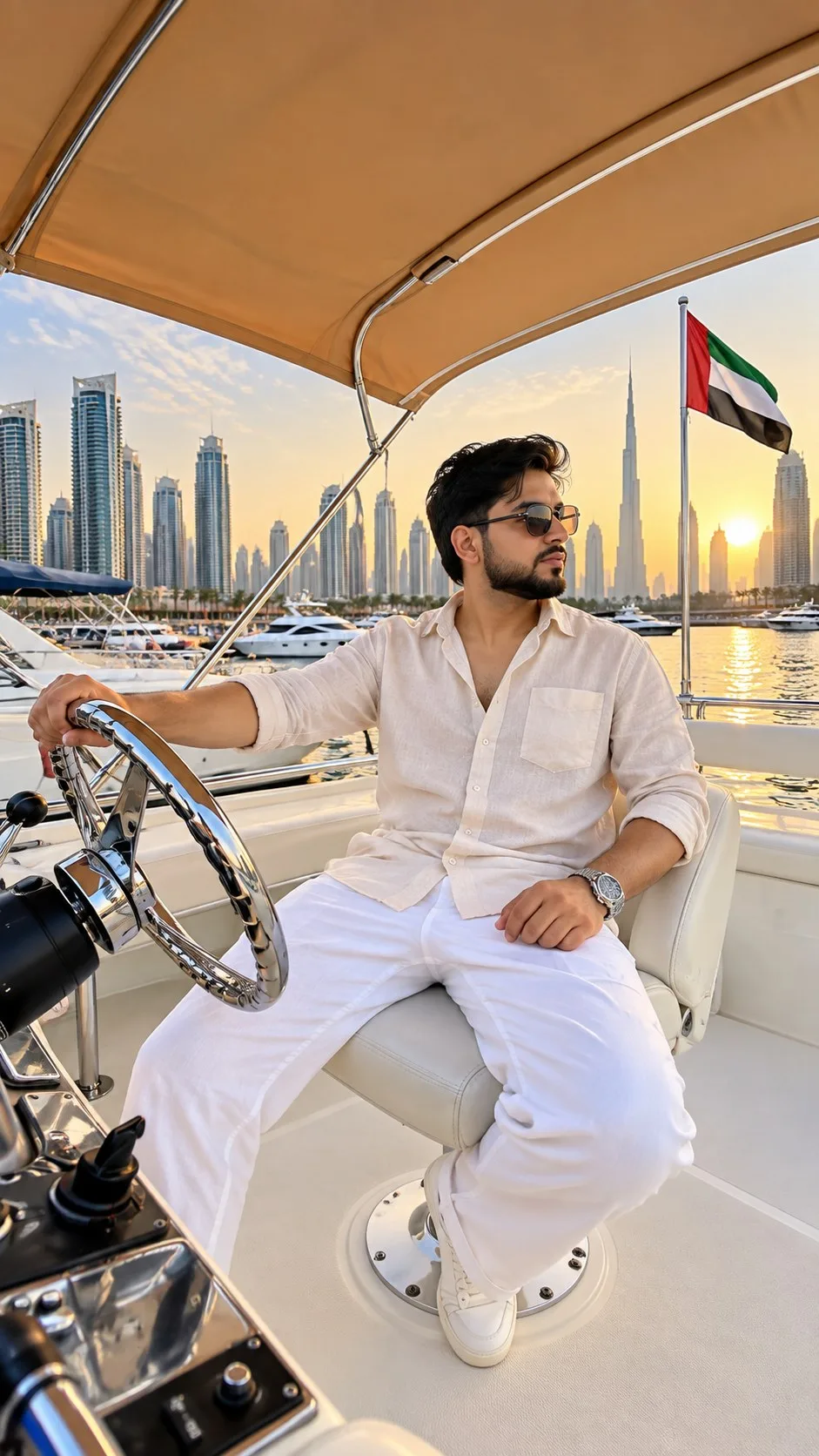 Dubai Yacht Golden Hour Portrait