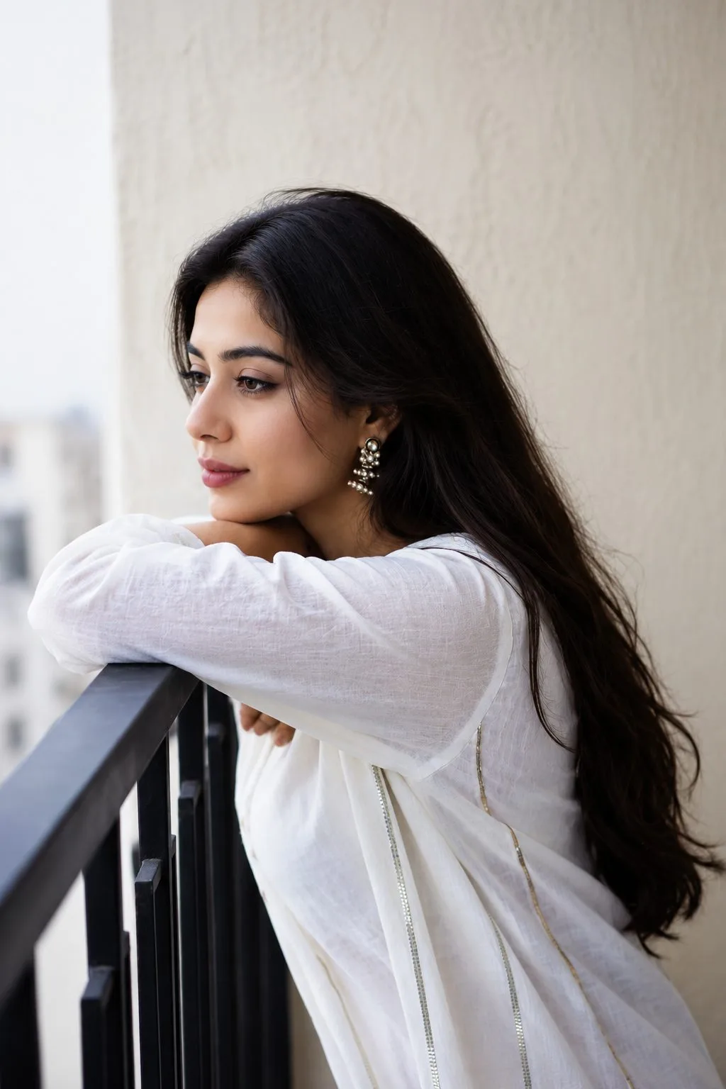 Elegant Balcony Side Profile Portrait