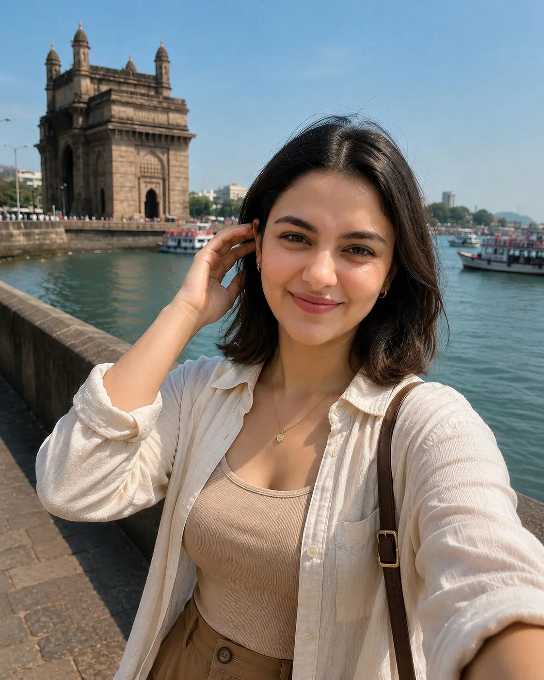 Gateway of India Travel Selfie in Sage Green and Cream