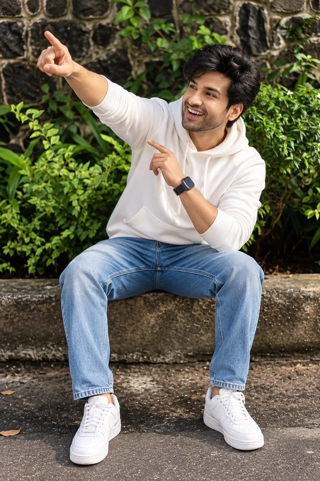 Happy Outdoor Pointing Pose for Boys