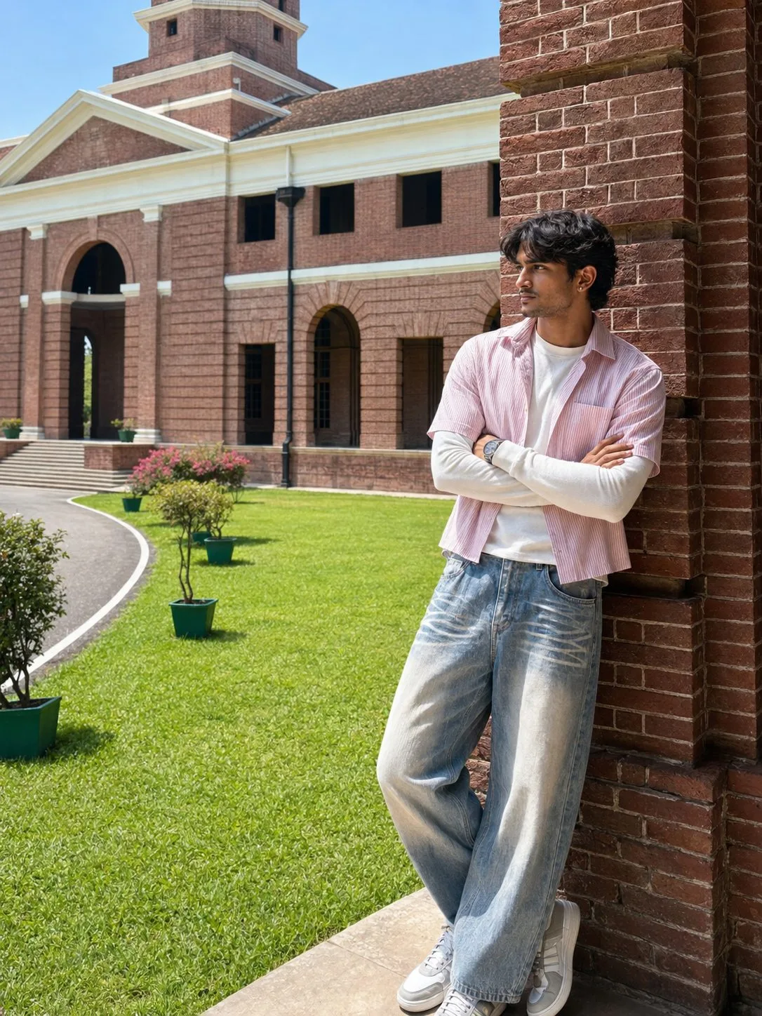Indian Man in a Layered Pink Campus Outfit