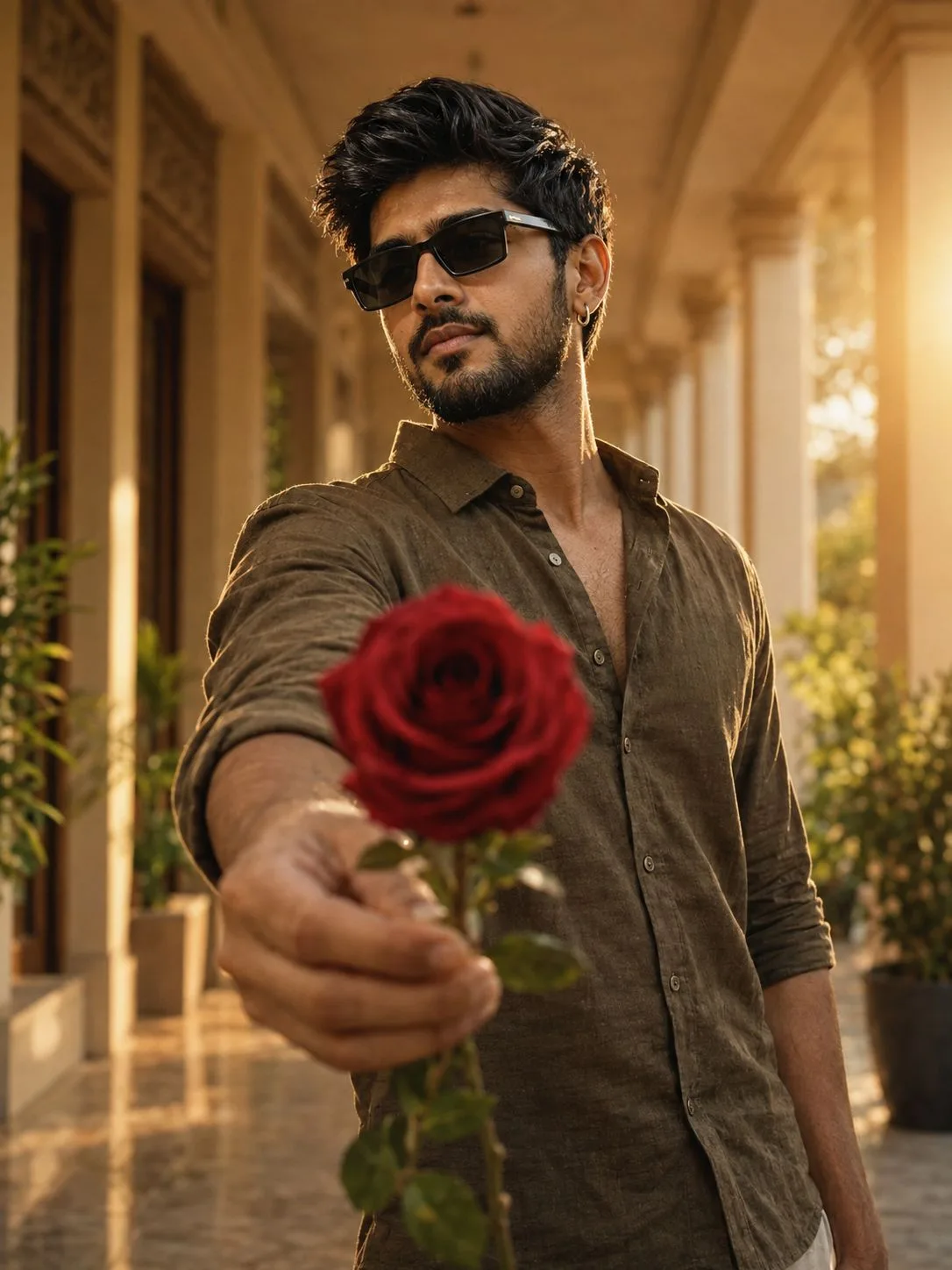 Indian Man Offering Red Rose AI Photo Prompt