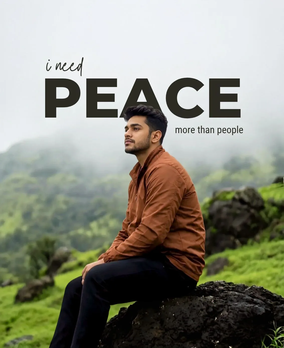 Indian Man Peaceful Mountain Portrait AI Prompt