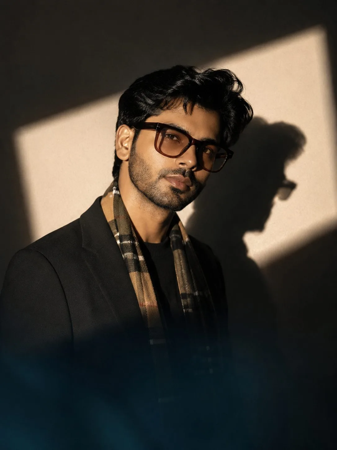 Indian Man Shadow Fashion Portrait AI Prompt
