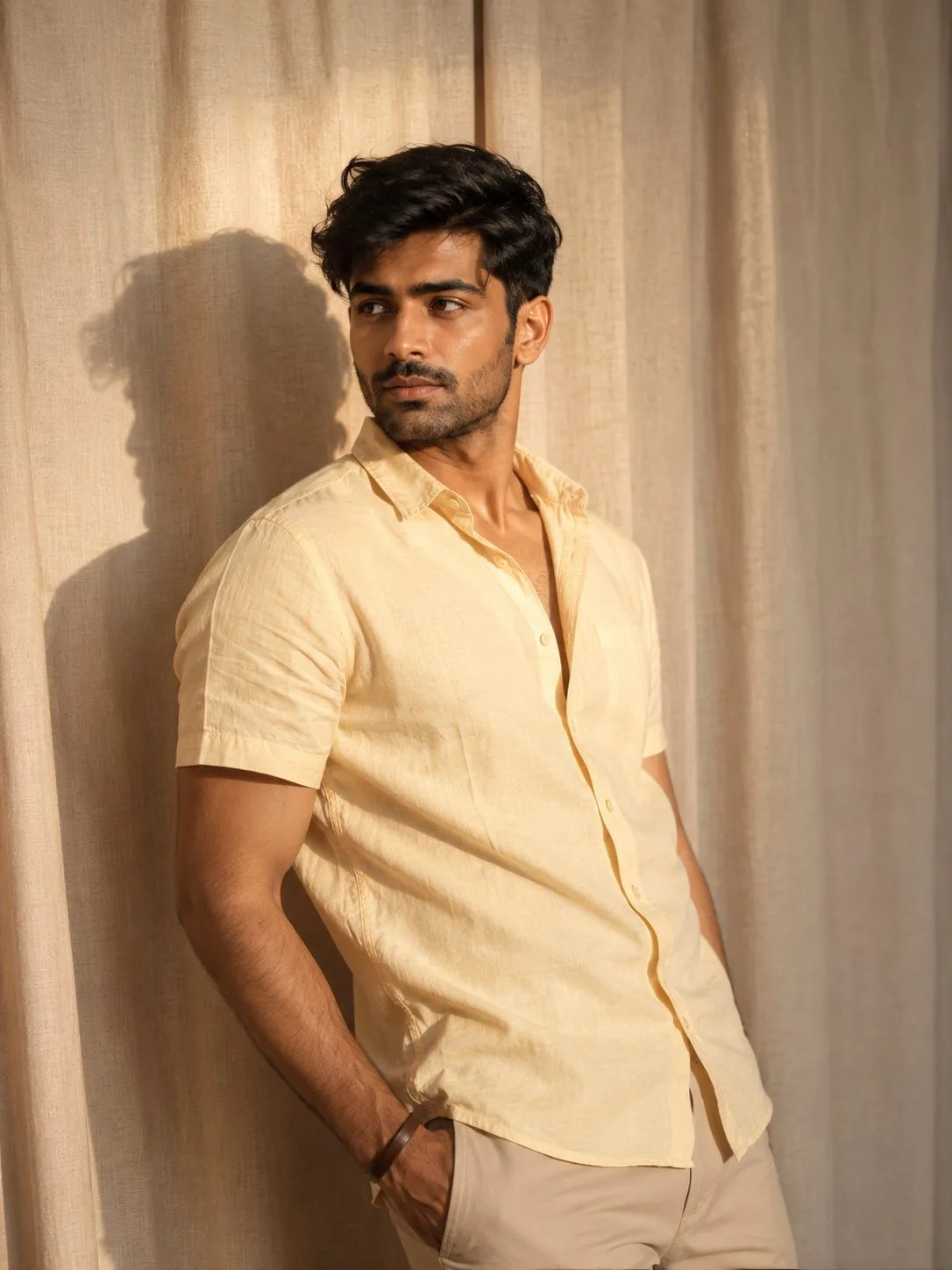 Indian Man Yellow Shirt Golden Hour AI Prompt