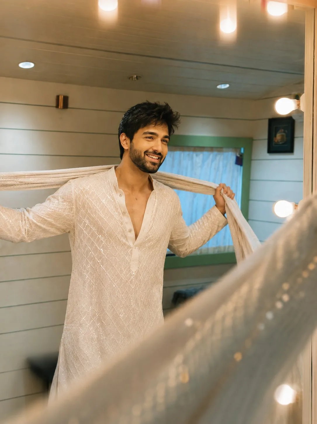 Ivory Kurta Mirror Fashion Portrait