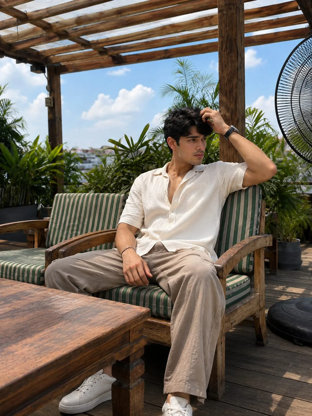 Ivory Linen Rooftop Café Lifestyle Portrait