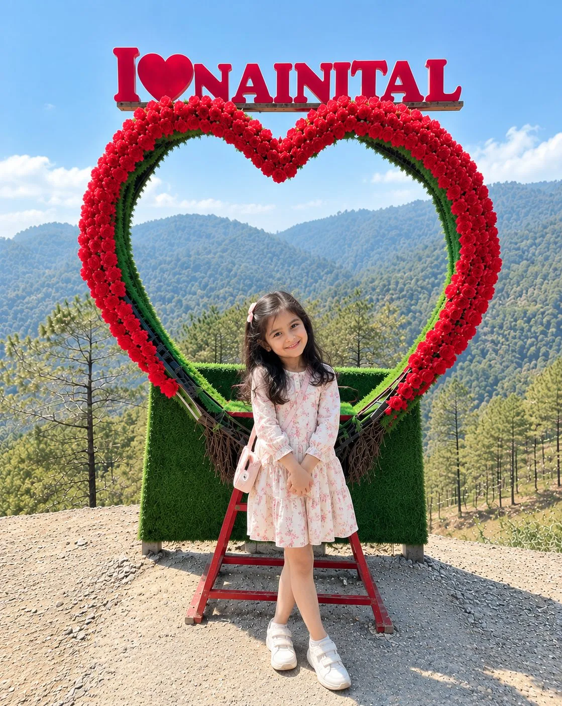 Little Girl at the Nainital Rose Heart Frame