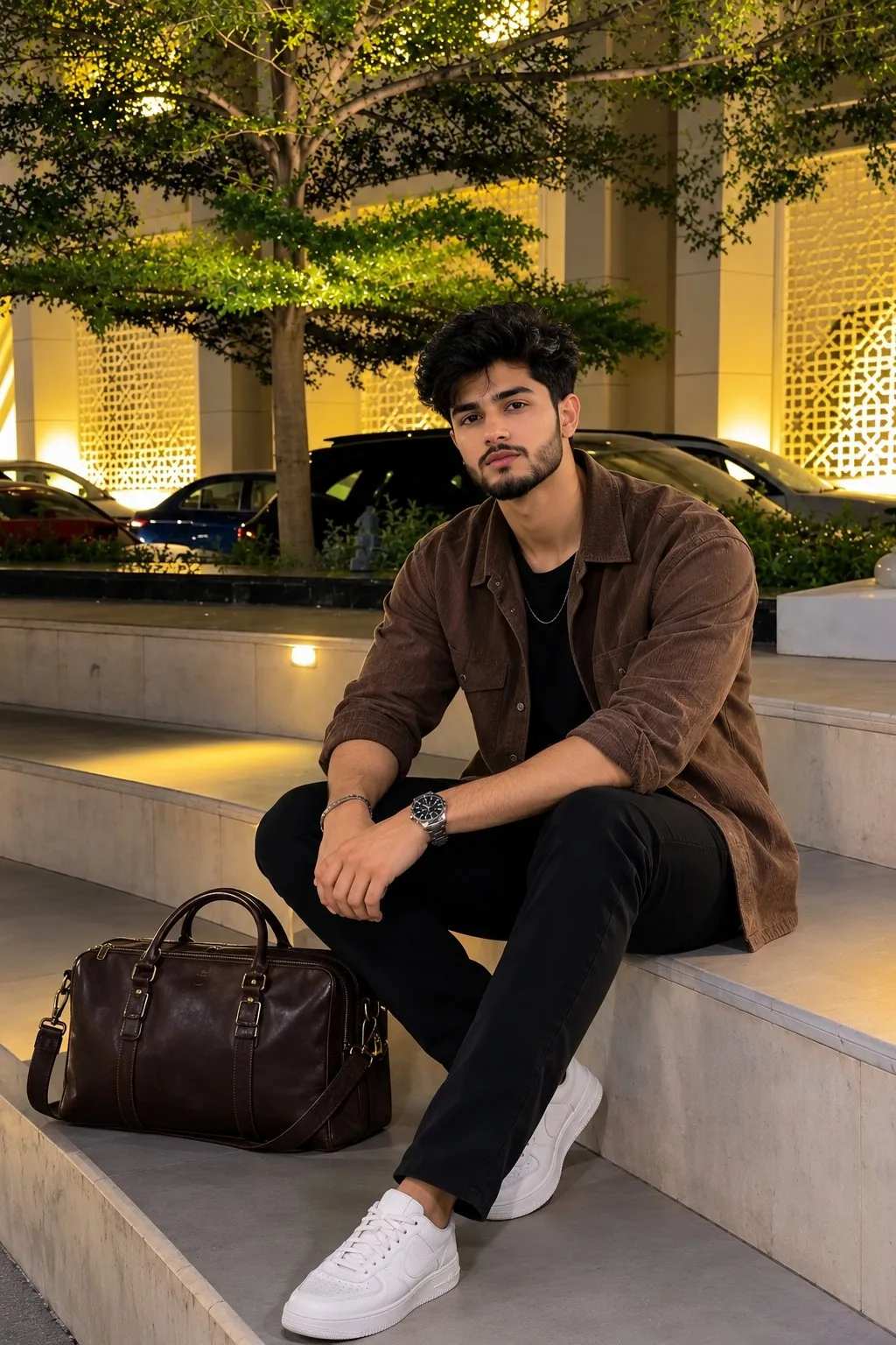Luxury Brown Leather Bag Evening Look