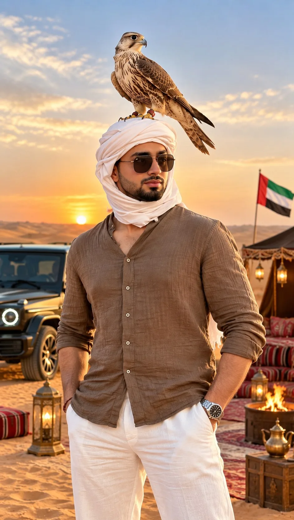 Luxury Dubai Desert Falcon Portrait