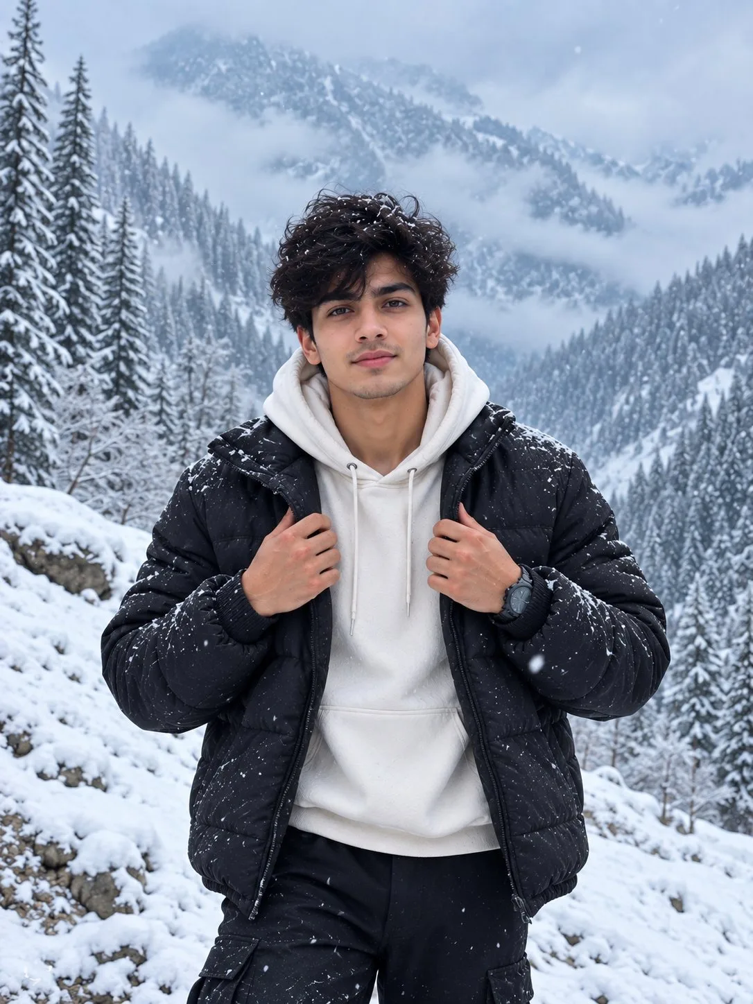 Manali Snowfall Boy Close-Up