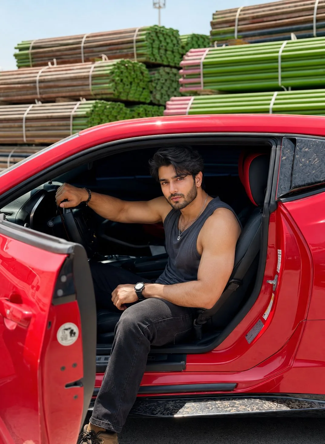 Red Sports Car Luxury Lifestyle Portrait
