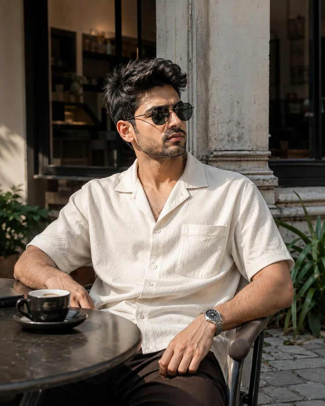 Relaxed Café Terrace Look in Textured Shirt