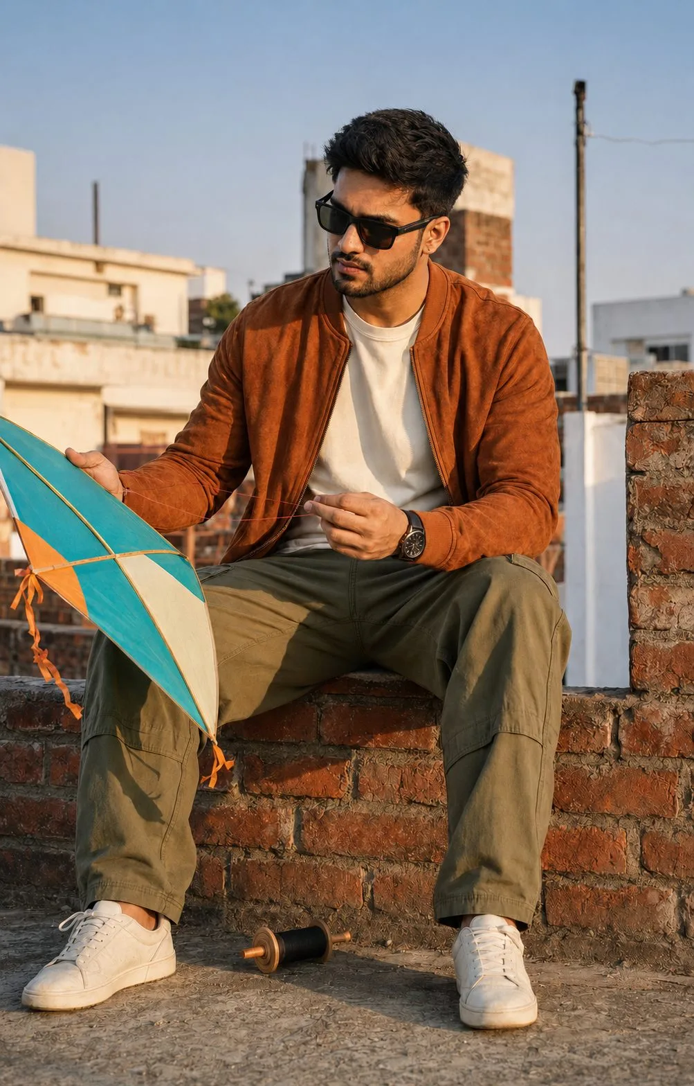 Rooftop Kite Flying Portrait for Boys