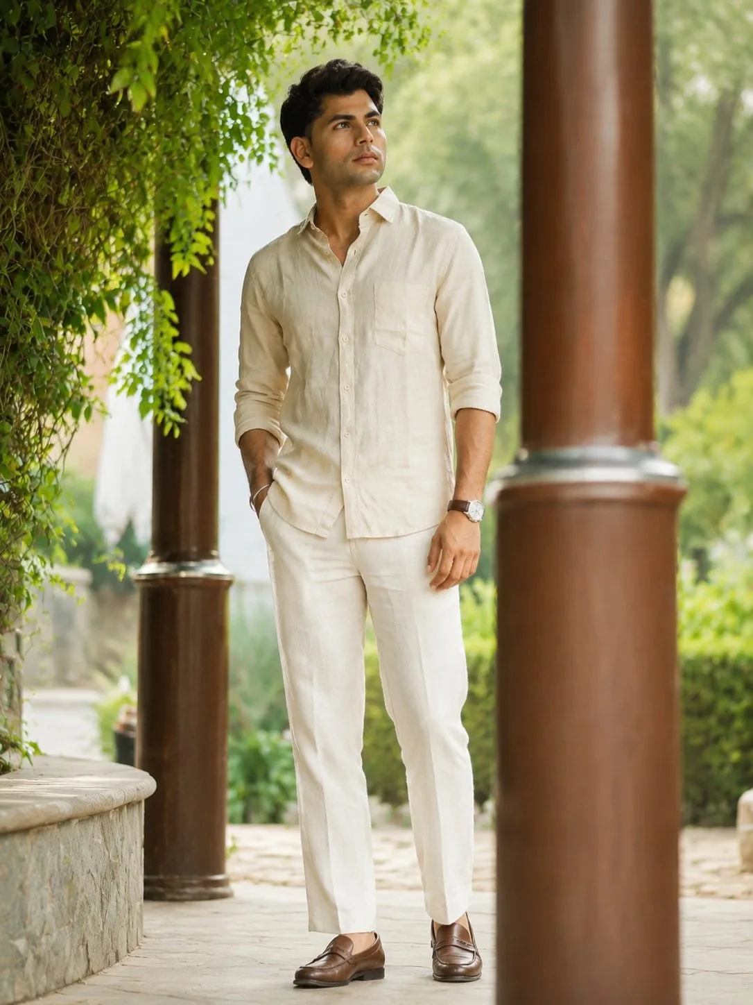 Stylish Indian Man in a Garden Pavilion