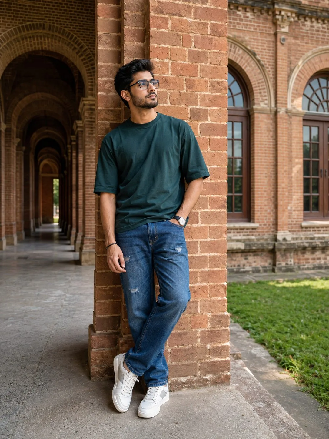 Stylish Indian Man Posing at a Heritage Brick Building