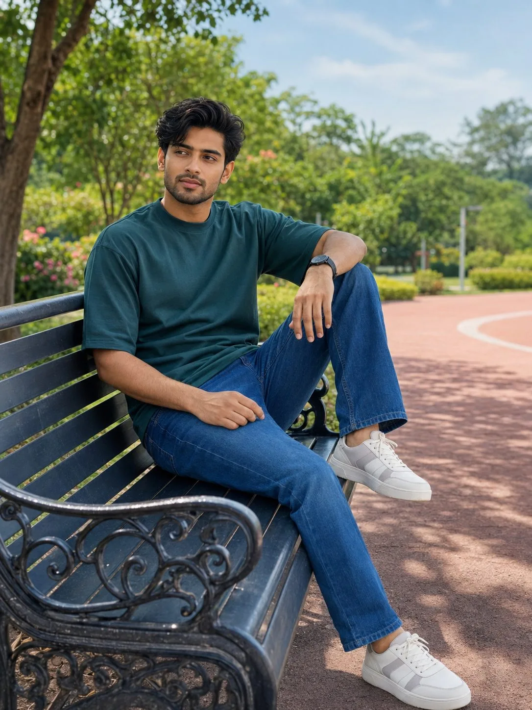 Stylish Indian Man Sitting on a Park Bench