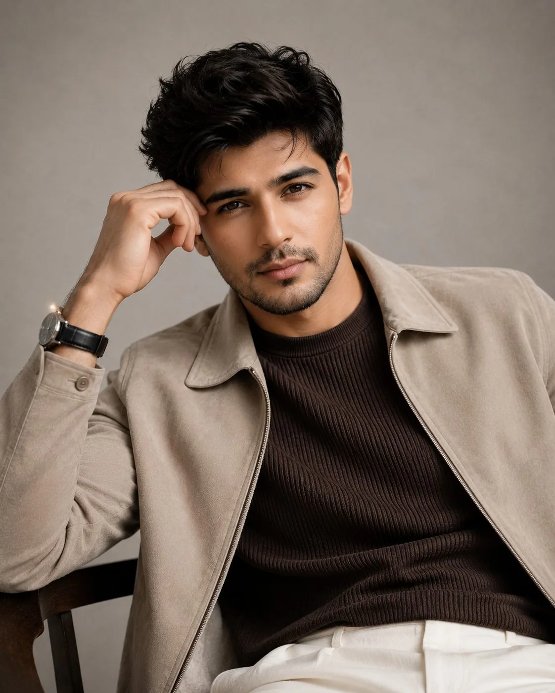 Taupe Jacket Luxury Studio Portrait