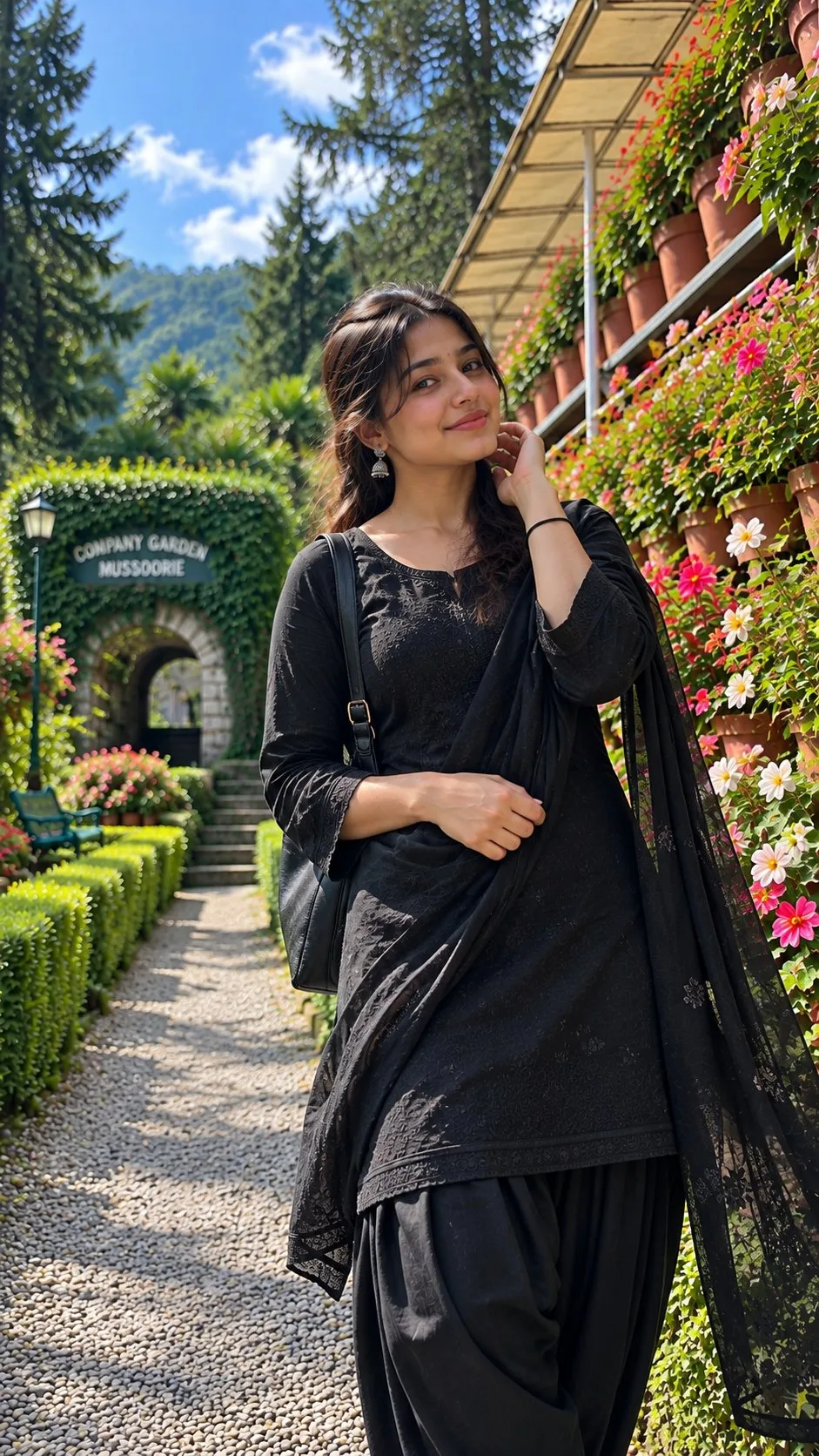 Village Girl in Black Suit at Company Garden Mussoorie